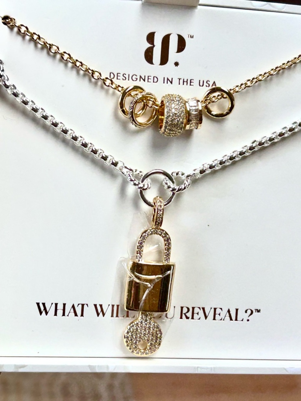 Two-Tone Gold & Silver Padlock Layered Necklace - Women